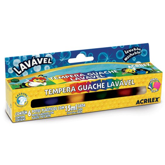 Tempera Guache Lavável Acrilex Kit com 06 Cores 15 ml - 02106