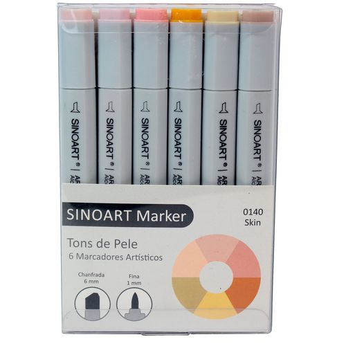 Marcador-Artistico-Profissional-Marker-Sinoart-–-0140---06-Cores-–-Tons-Pele-Skin-1