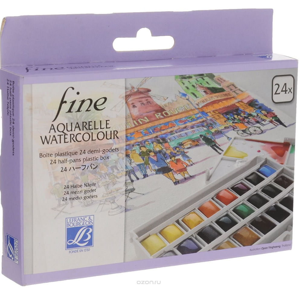 Fine Watercolour Set of 24 Half Pans - Lefranc Bourgeois