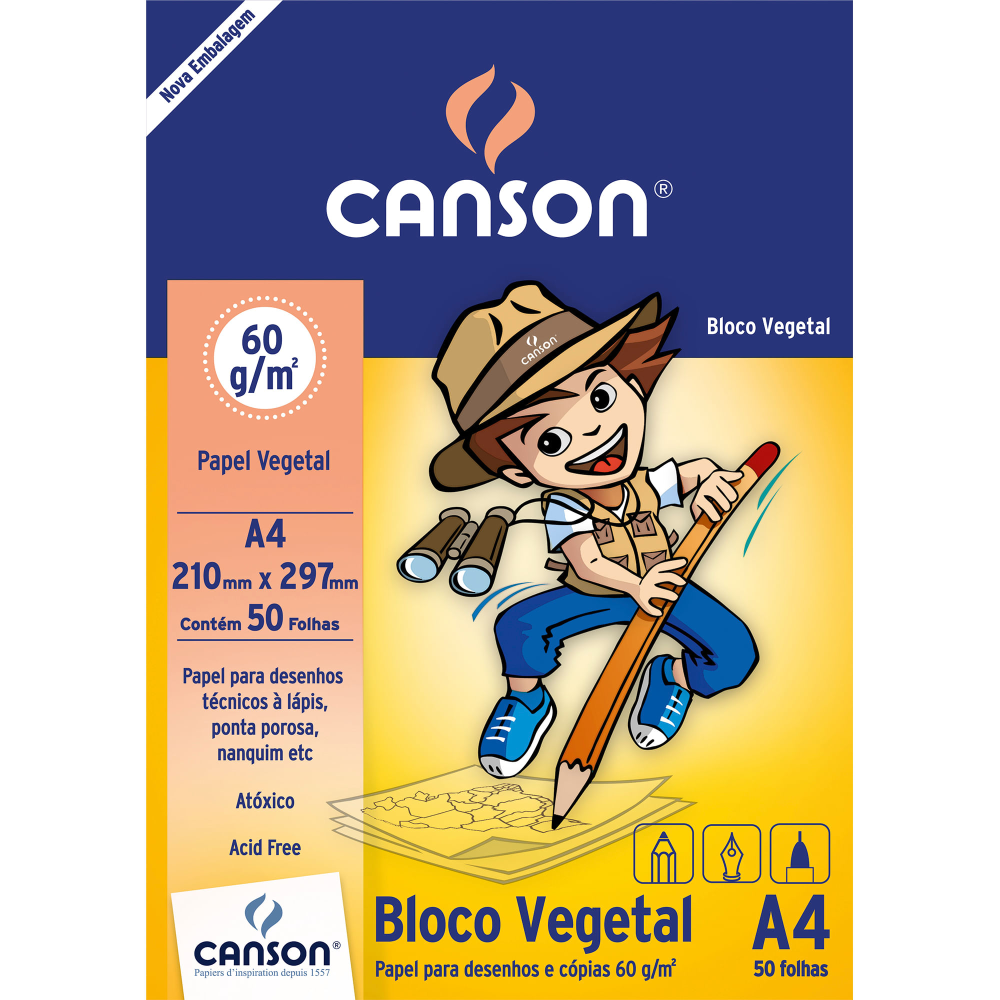 Bloco Papel Vegetal Liso A4 Canson 60 g/m2 com 50 Folhas - 7079 - CasaDaArte