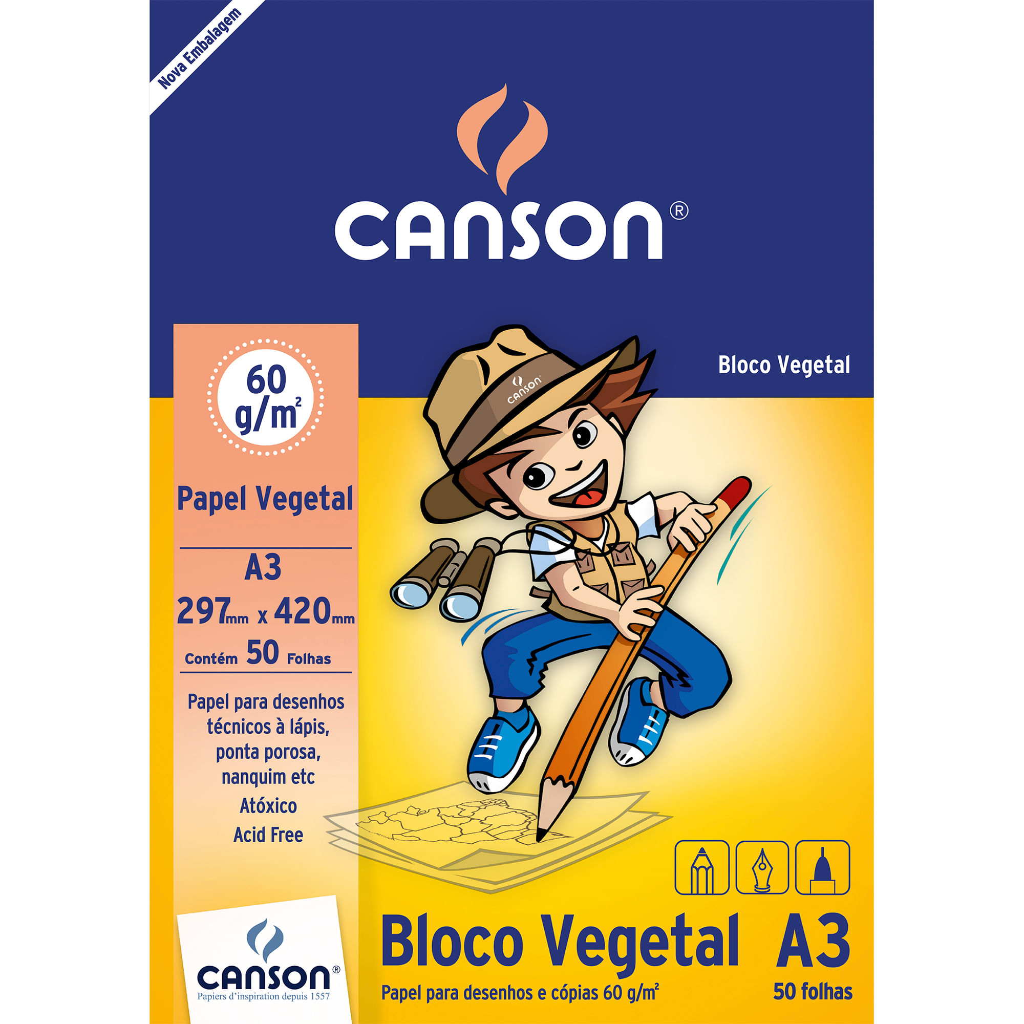 Bloco Papel Vegetal Liso A3 Canson 60 g/m2 com 10 Folhas - 7080 - CasaDaArte