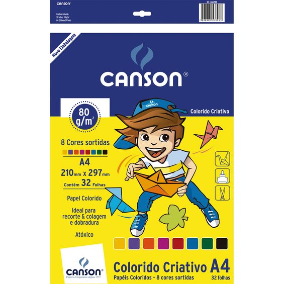 Canson Linha Infantil Colorido Criativo 80/m² A4 210 x 297 mm com 32 Folhas e 8 cores - 66667088