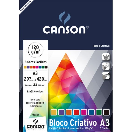 Bloco Colorido Criativo Cards Canson 120/m² A3 297 x 420 mm com 32 Folhas e 8 cores - 66667161