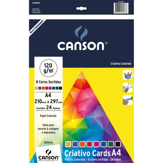 Bloco Colorido Criativo Cards Canson 120/m² A4 210 x 297 mm com 24 Folhas e 8 cores - 66667163