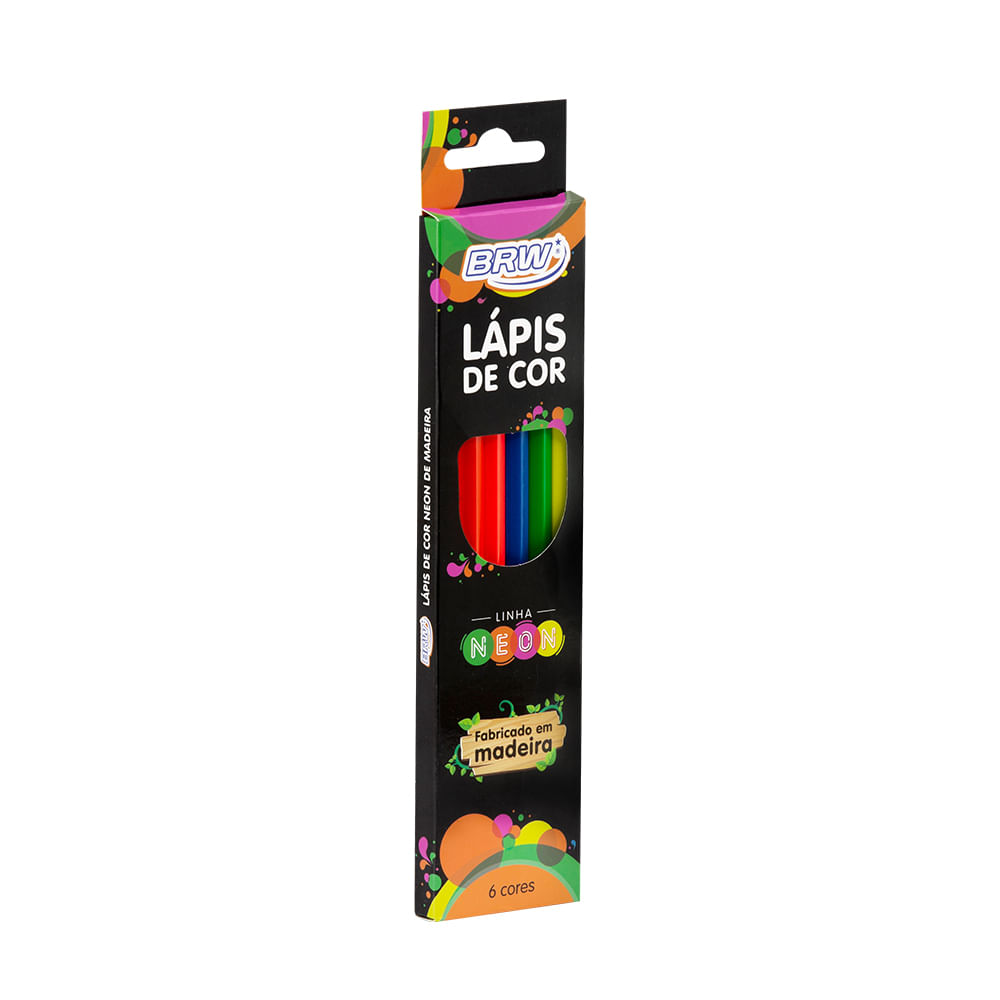 Lápis de Cor 6 Cores Neon Sextavado - BRW - LP0016-SINOP-03 - Papelaria  Dunorte