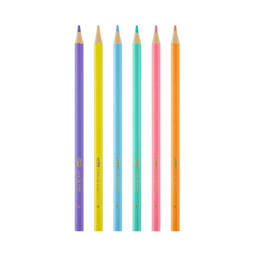 Lápis de cor escolar sextavado 24 cores BRW