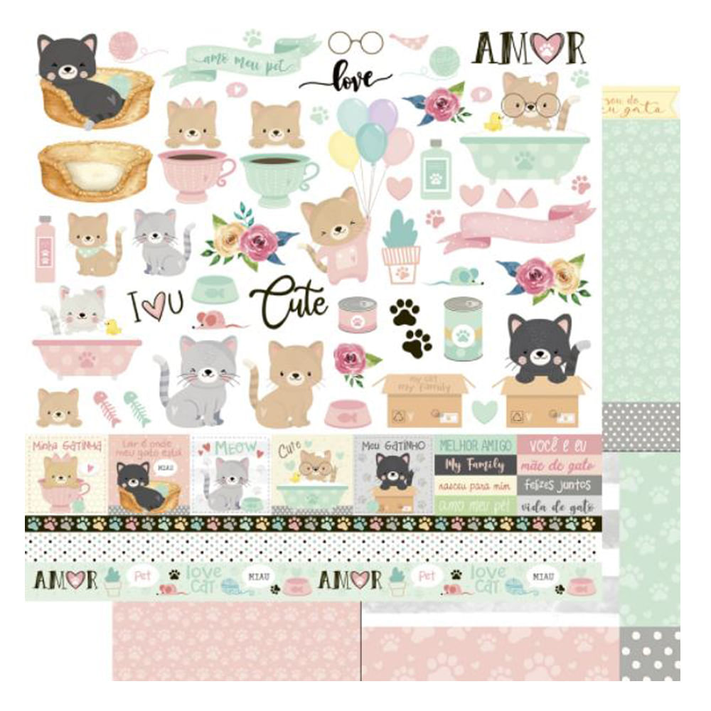 Pagina-para-Scrapbook-Dupla-Face-Litoarte-305-x-305-cm-Modelo-SD-1172-Amo-meu-Pet-Cat