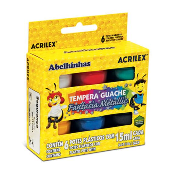 Tempera Guache Fantasia Metallic Acrilex Kit com 06 Cores 15 ml Cada - 02002