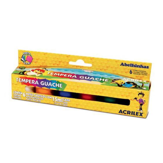 Tempera Guache Acrilex kit com 06 Cores com 15 ml Cada - 02006