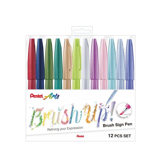Kit Brush Sign Pen Pentel 12 Cores Pastel  - KITBRUSH-12P