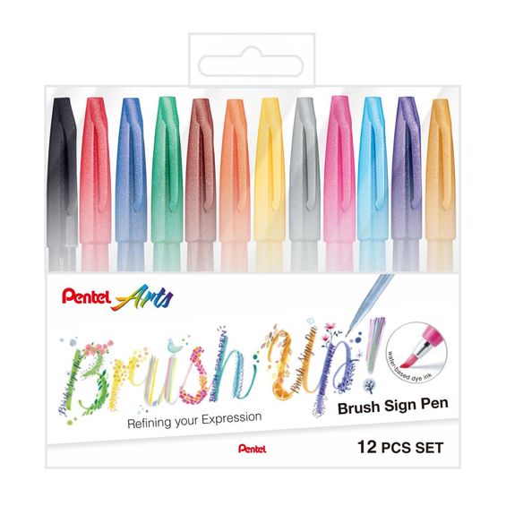 Kit Brush Sign Pen Pentel 12 Cores Tradicionais - KITBRUSH-12T