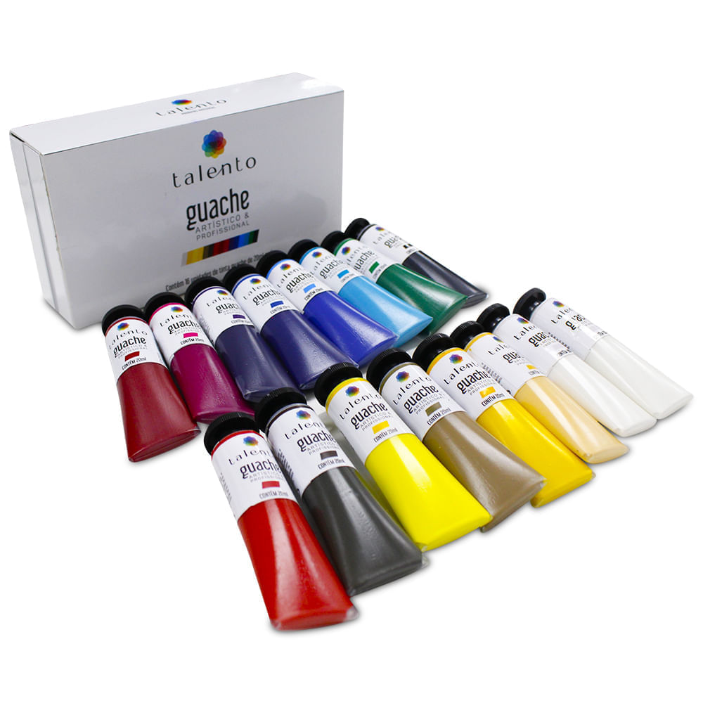 Kit de Tintas Guache Artístico e Profissional Talento com 16 Unidades de 20  ml cada - CasaDaArte