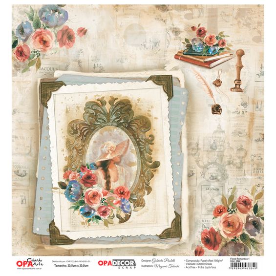Página para Scrapbook Opadecor 30,5 x 30,5 cm - Floral Rômantico I - 3242