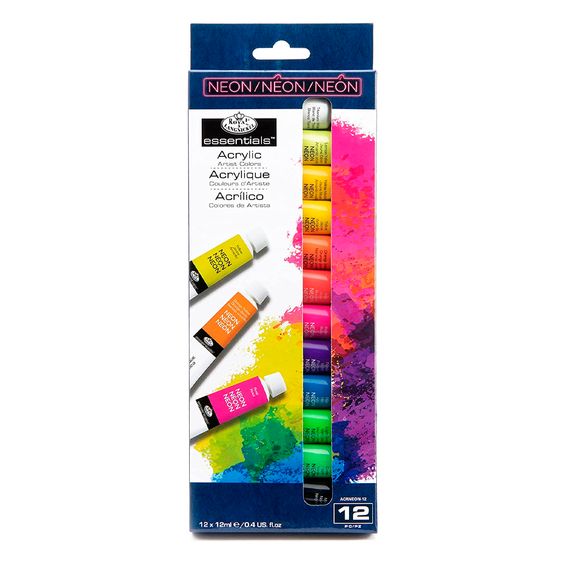 Tinta Acrílica Neon Royal & Langnickel Essentials com 12 Unidades 12ml - ACRNEON-12