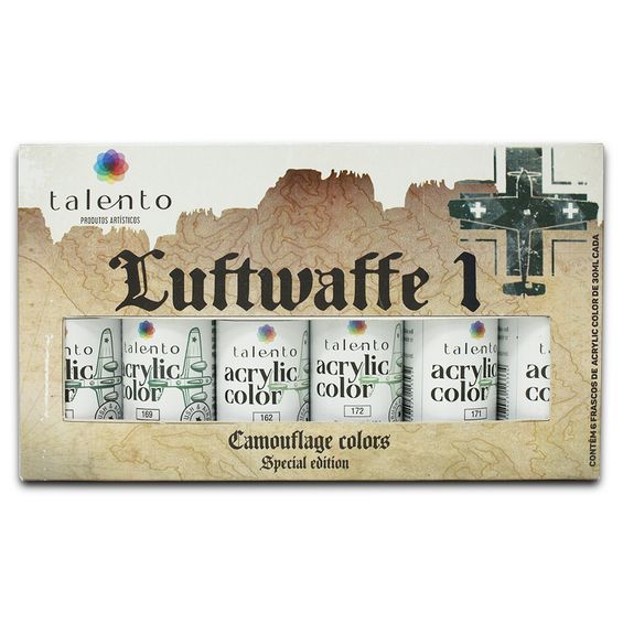 Tinta Acrylic Color 30ml Luftwaffe 1 (Early) para Modelismo Talento com 6 Cores