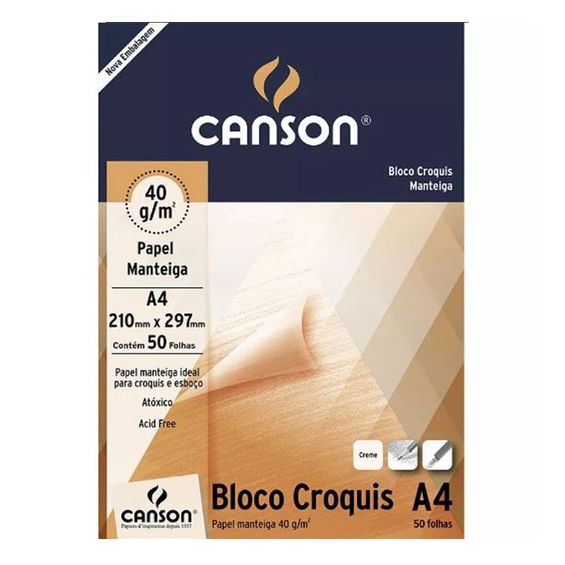 Bloco Canson para Desenho Croquis Manteiga 40g/m² A4 210 x 297 mm com 50 Folhas - 66667046
