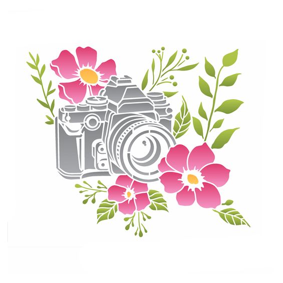 Stencil de Acetato OPA - 3435 Câmera com Flores 20 X 25cm
