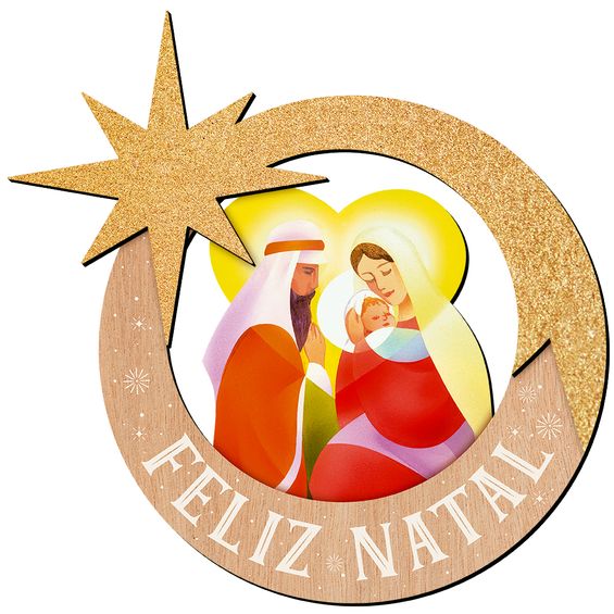 Placa Decorativa Guirlanda Litoarte Feliz Natal com Estrela de Belém 34x33cm - Dhn-057
