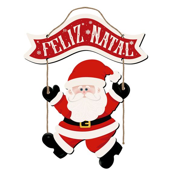 Placa Decorativa com Corda Litoart Papai Noel - Feliz Natal 15x22cm - Dhn-052