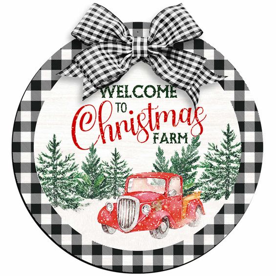 Placa Decorativa Guirlanda Litoarte Welcome To Christmas Farm 29x29cm - Dhn-058