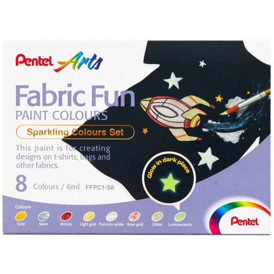 Tinta para Tecido Pentel Fabric Fun Sparkling Colours 8 Unidades - Ffpc1-s8