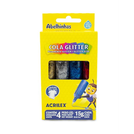Cola Glitter Acrilex com 4 Cores 15g Cada - 02924