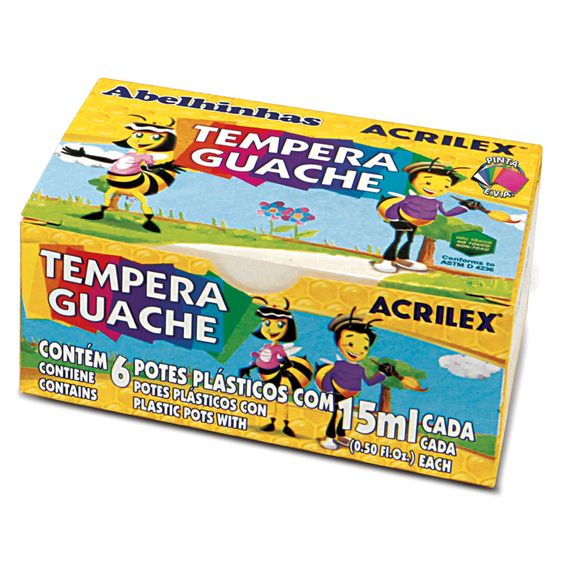 Tempera Guache Acrilex Kit com 06 Cores com 15 ml Cada - 02020
