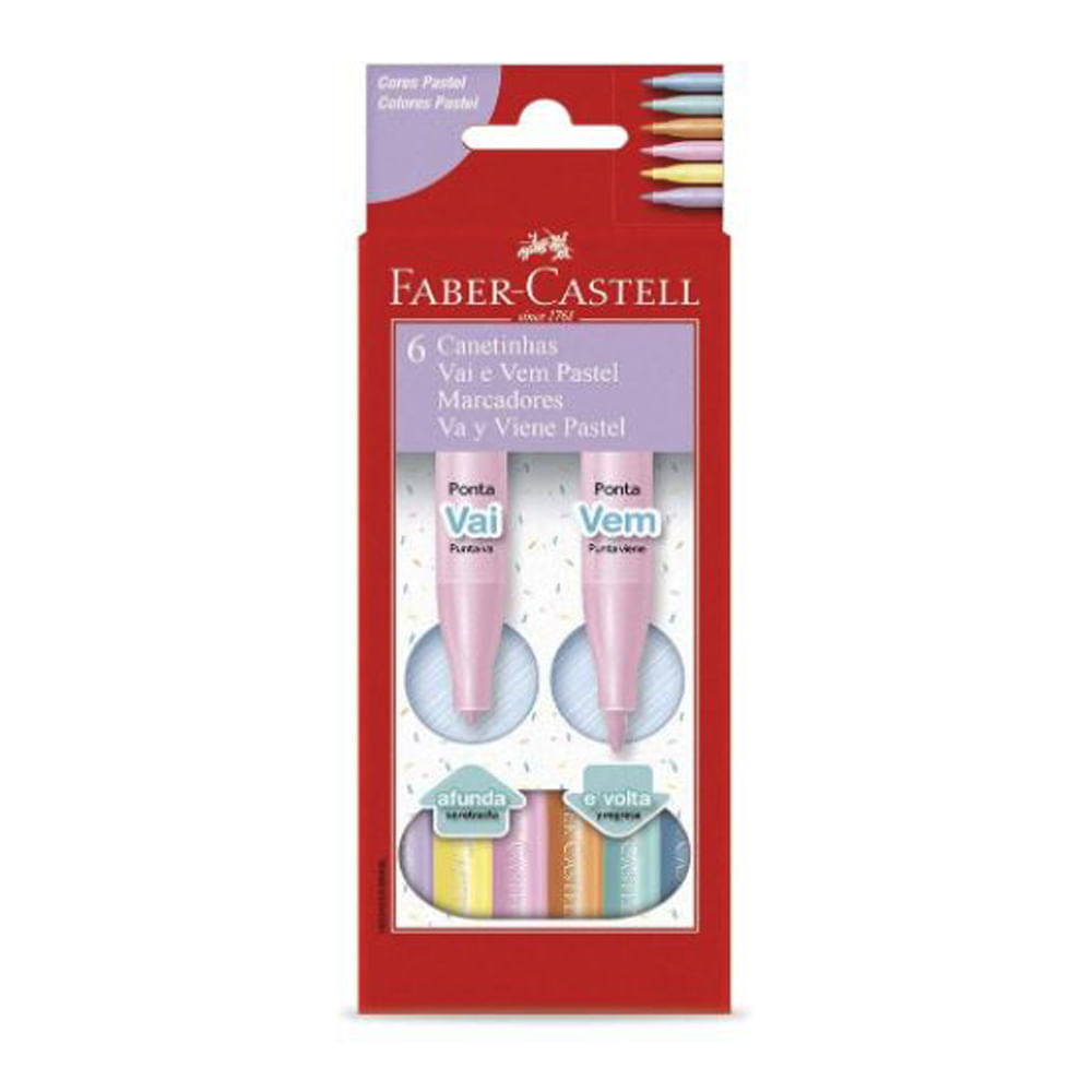 Canetinha-Vai-e-Vem-Pastel-Faber-Castell-Marcadores-Va-y-Viene-Pastel-6-Cores---15-0906W2F